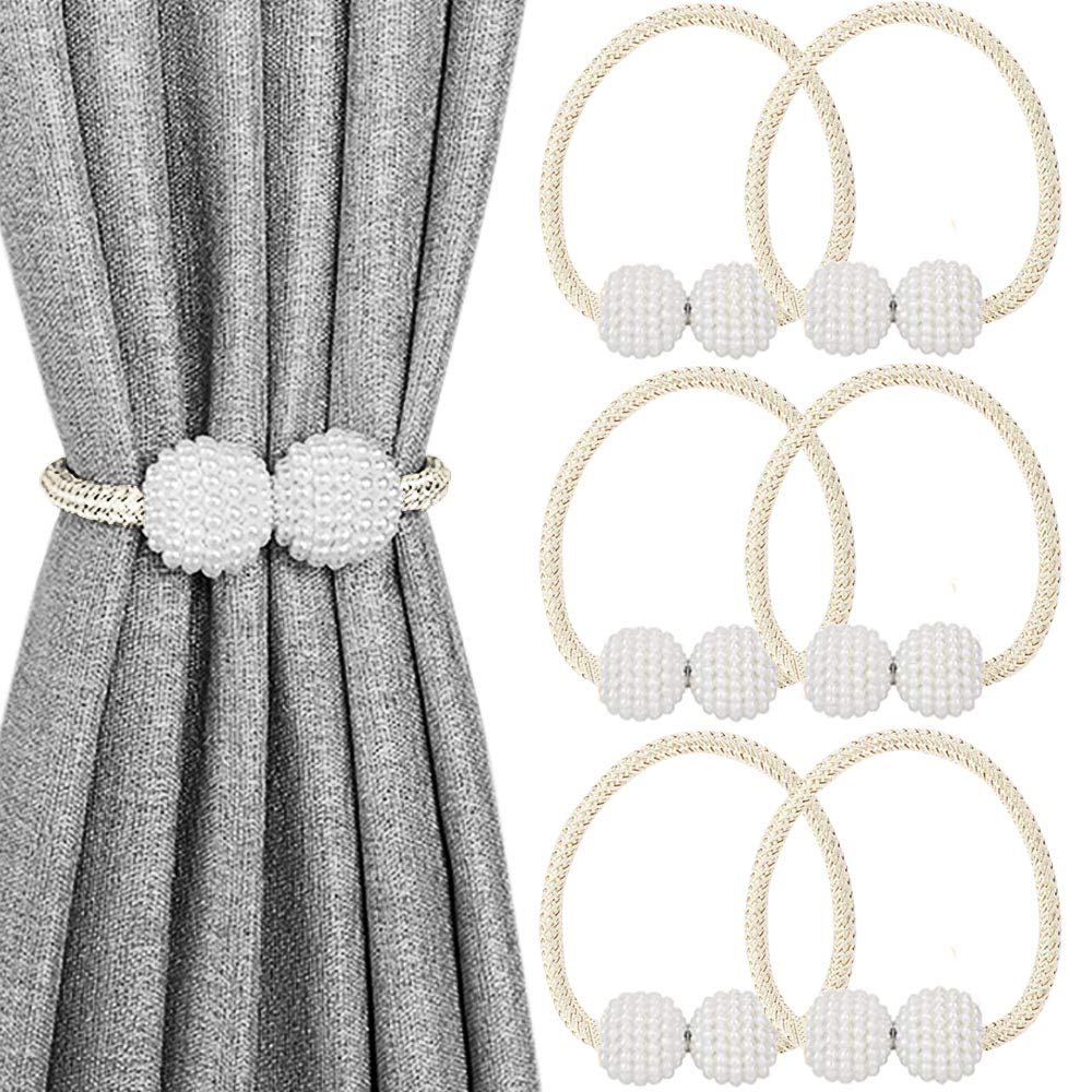 MELALUXE 6 Pack Magnetic Curtain Tiebacks, Decorative Curtain Holdbacks for Window Décor (Grey)