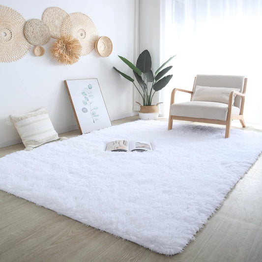 CAIYUECS White Fluffy Bedroom Rug 5x7 – Ultra Soft Shag Dorm Decor