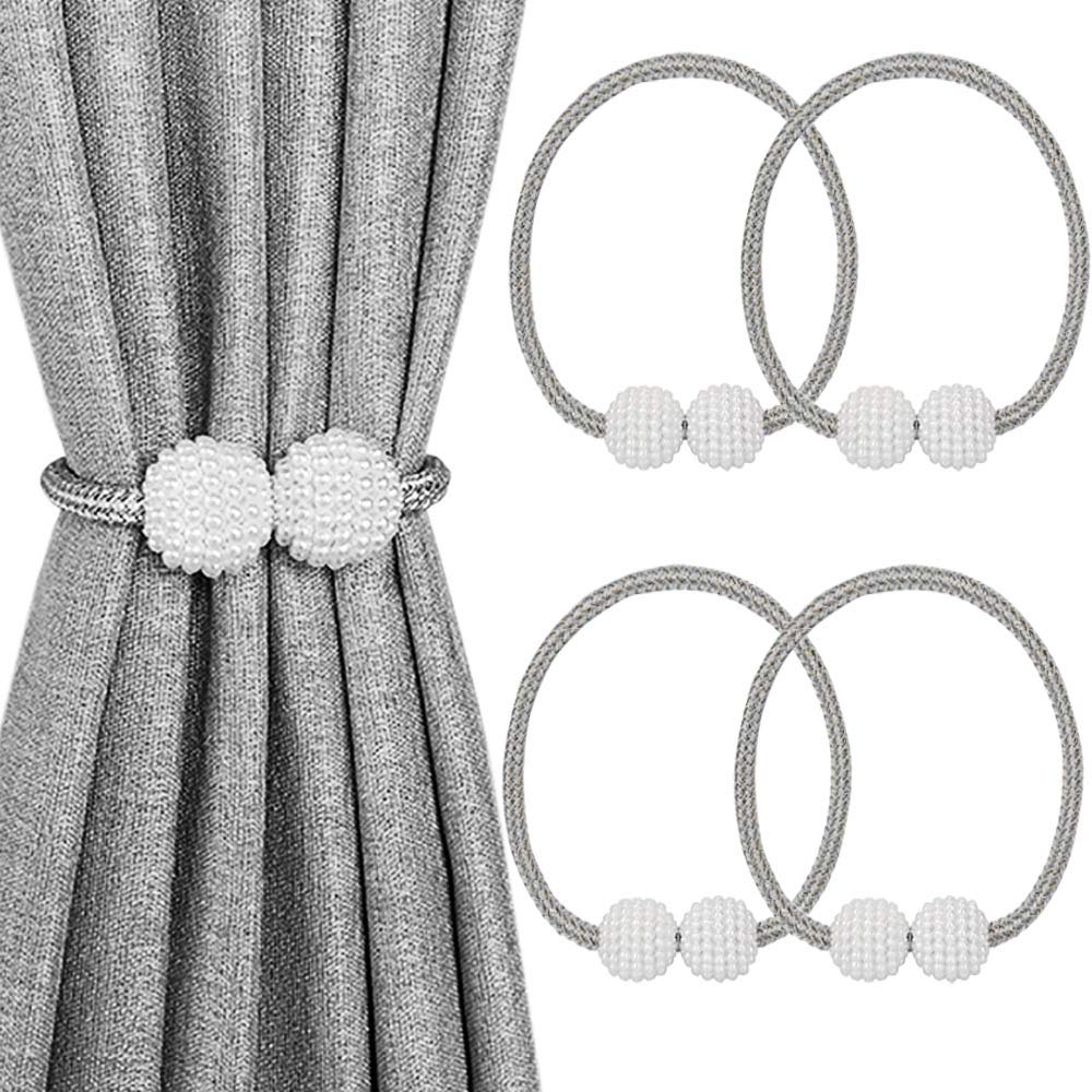 MELALUXE 6 Pack Magnetic Curtain Tiebacks, Decorative Curtain Holdbacks for Window Décor (Grey)