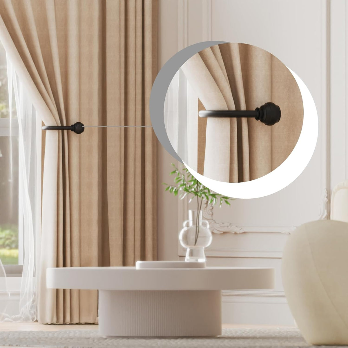 Hion Curtain Holdbacks Black 2pcs, Curtain Tiebacks Wall Mounted Hooks