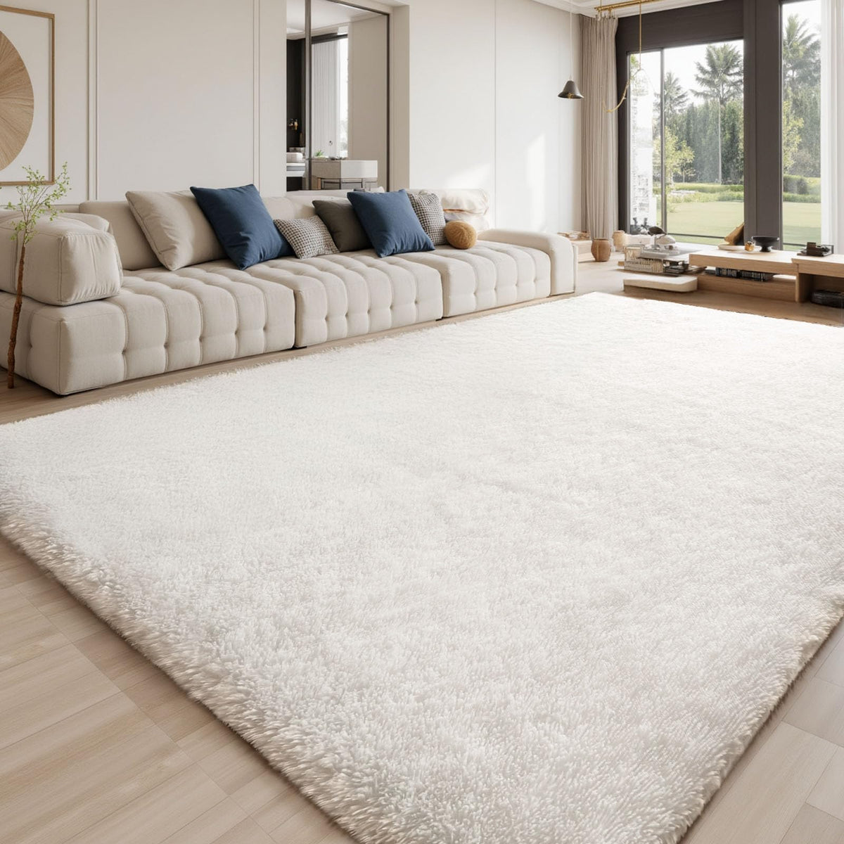 Sour Lemon 8x10 Area Rugs for Bedroom Living Room, Fluffy Shag Cream