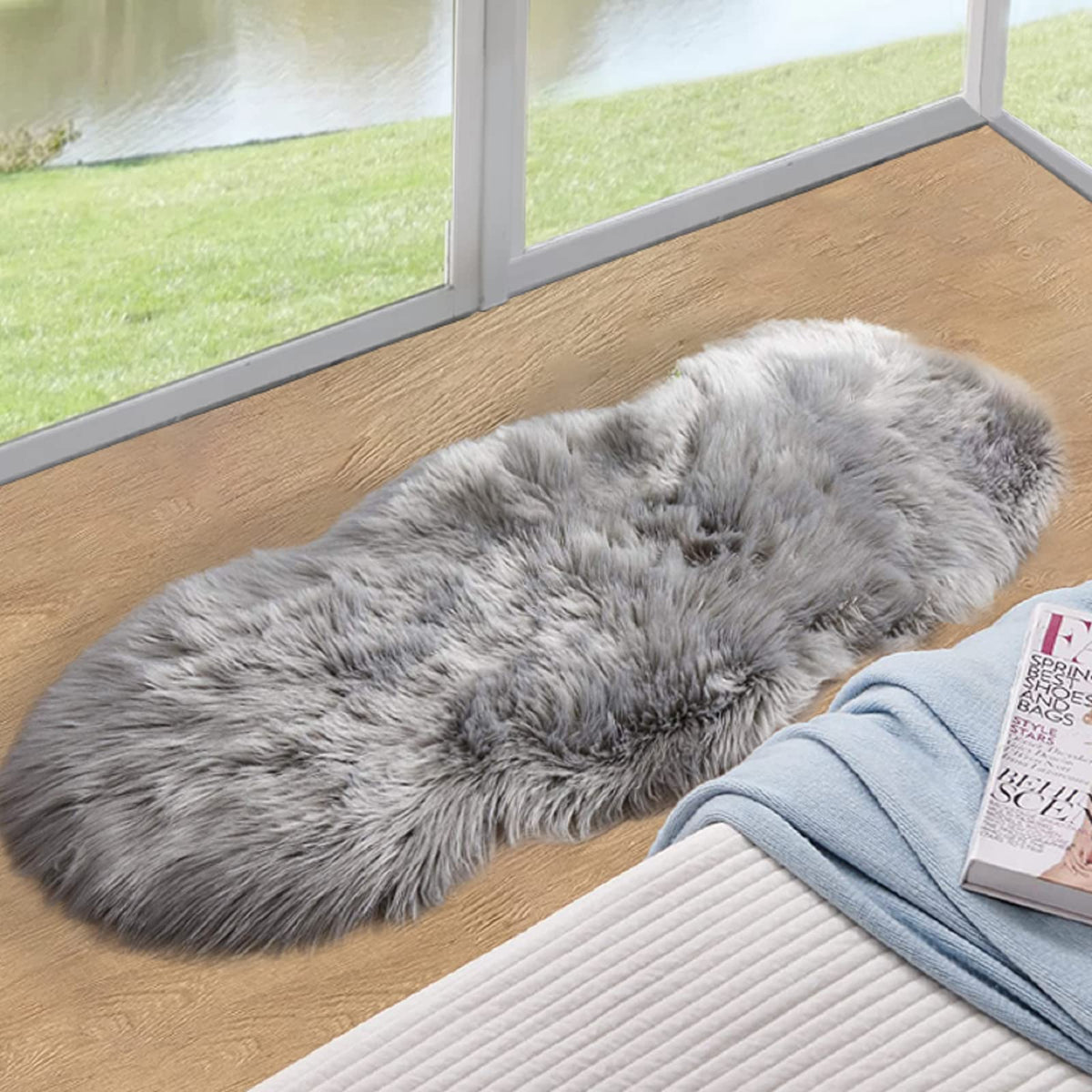 ORINOVA Beige Shag Faux Sheepskin Washable 4X6 Fur Rug for Living Room Bedroom Fluffy Furry Area Rug Rectangle Nursery Decor Rug