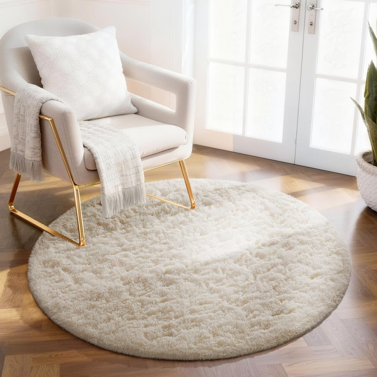 Ophanie 8x10 Area Rugs for Living Room, Washable Non-Slip Fluffy Soft Large Shag Bedroom Carpet, Ivory Big Indoor Nursery Rug, Carpets for Boy and Girls Room Dorm Decor with Over 99 pcs Pile fibers