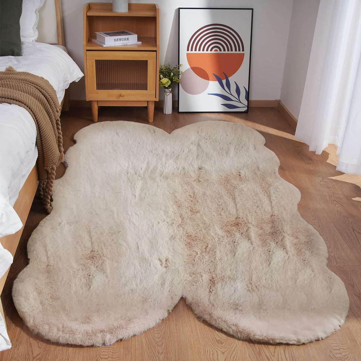 Ghouse White 8x10 Area Rug Fluffy Faux Rabbit Fur Rug White Plush Shag Rug for Living Room Bedroom, Playing Room, Nursery Room