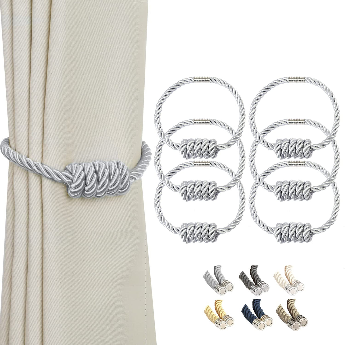 BEL AVENIR Magnetic Jute Curtain Tiebacks 2 Pack Hand-Woven Curtain Ties