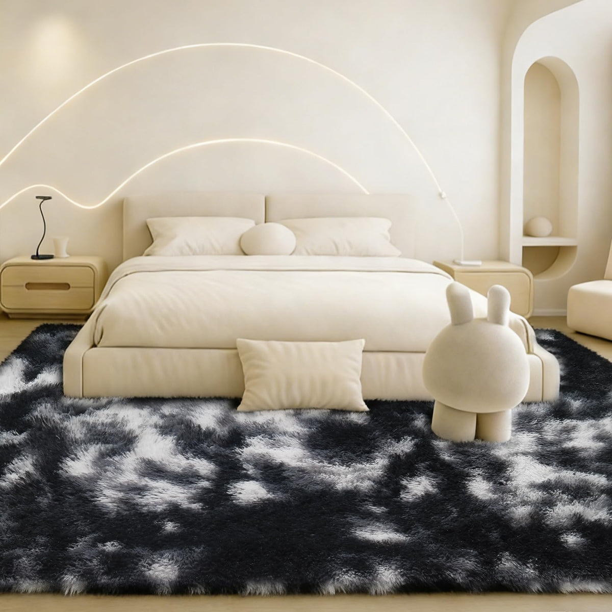 8x10 Beige Fluffy Shag Area Rug, Non-Slip Soft Carpet for Home