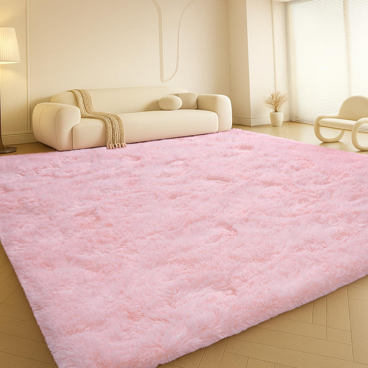 8x10 Beige Fluffy Shag Area Rug, Non-Slip Soft Carpet for Home