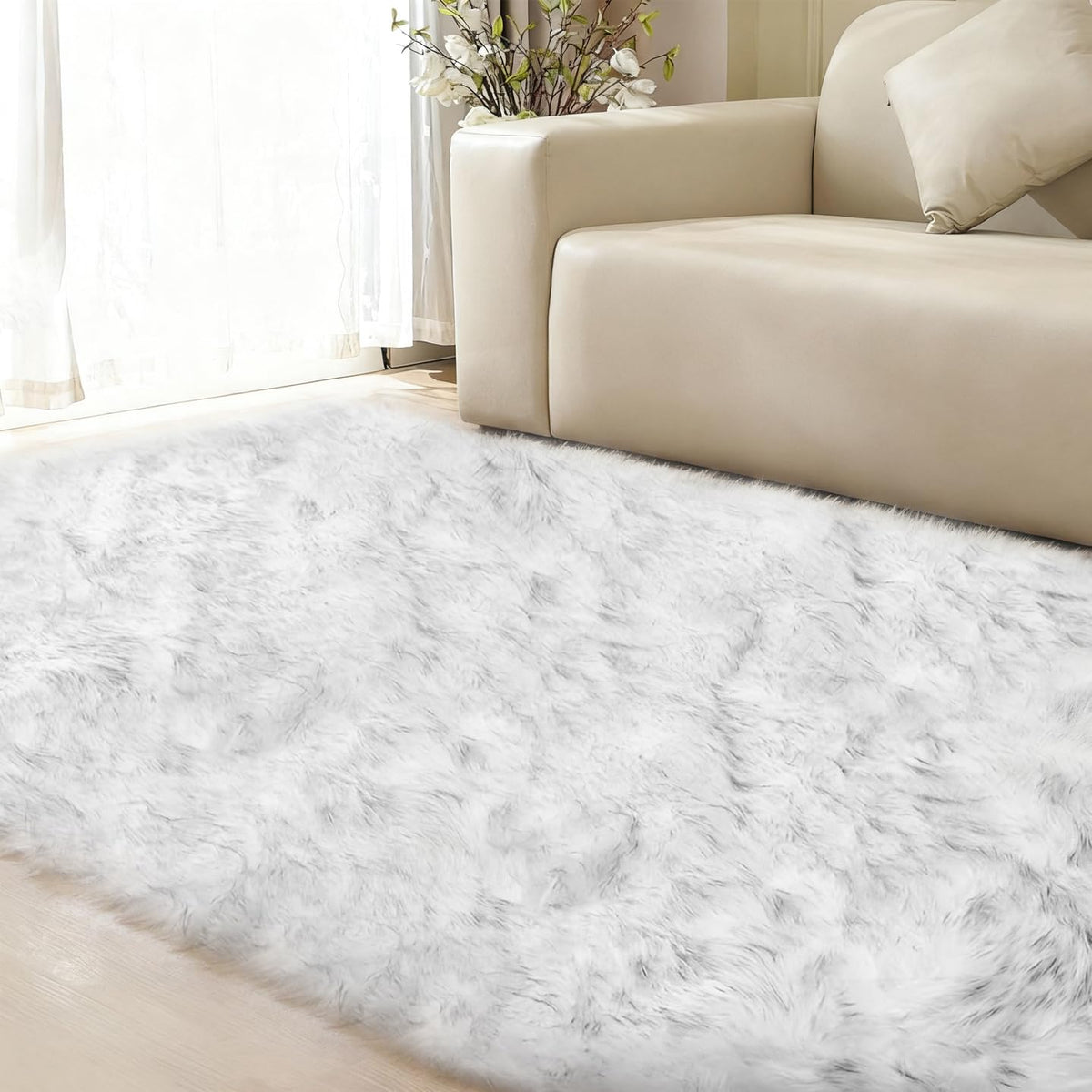 ORINOVA Beige Shag Faux Sheepskin Washable 4X6 Fur Rug for Living Room Bedroom Fluffy Furry Area Rug Rectangle Nursery Decor Rug