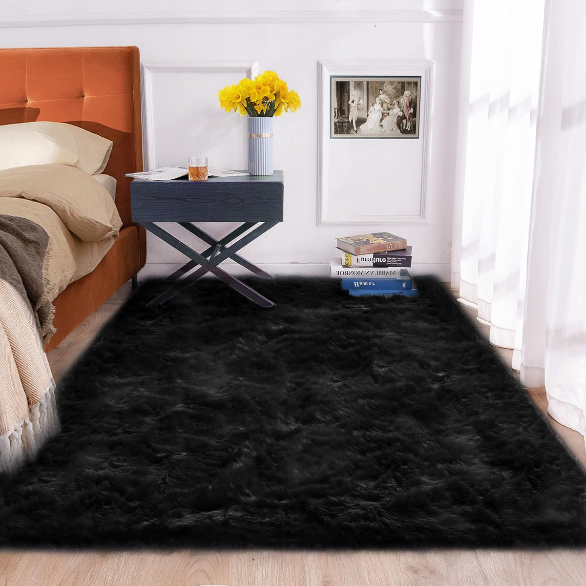 ORINOVA Beige Shag Faux Sheepskin Washable 4X6 Fur Rug for Living Room Bedroom Fluffy Furry Area Rug Rectangle Nursery Decor Rug