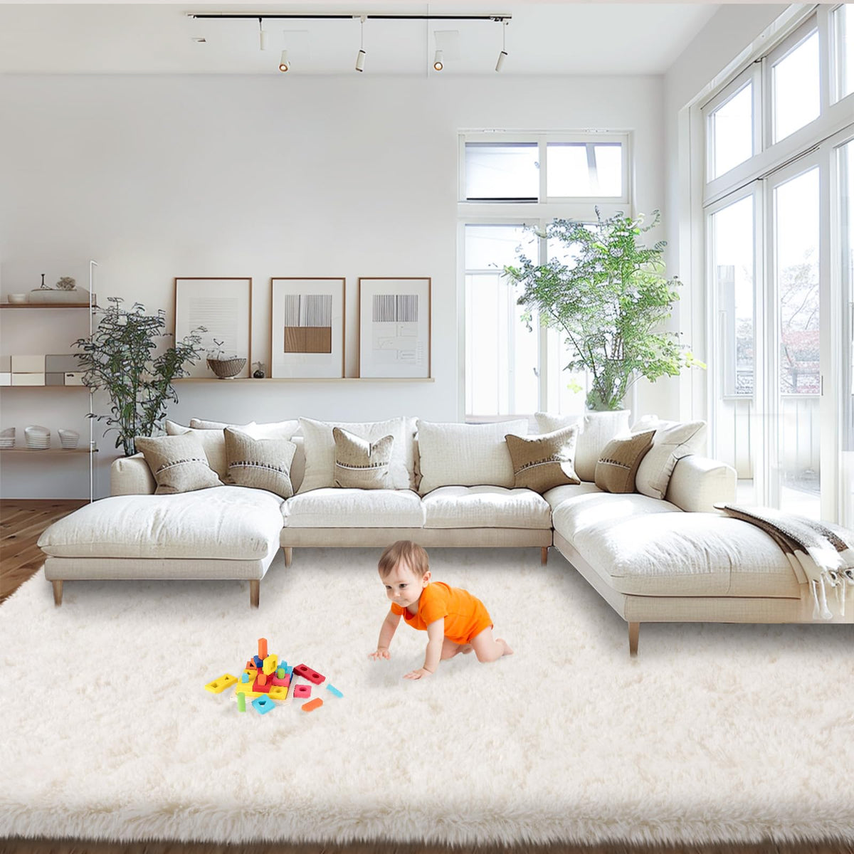 Mugorn 8x10 Area Rugs for Living Room, Large Fluffy Cream White Rugs