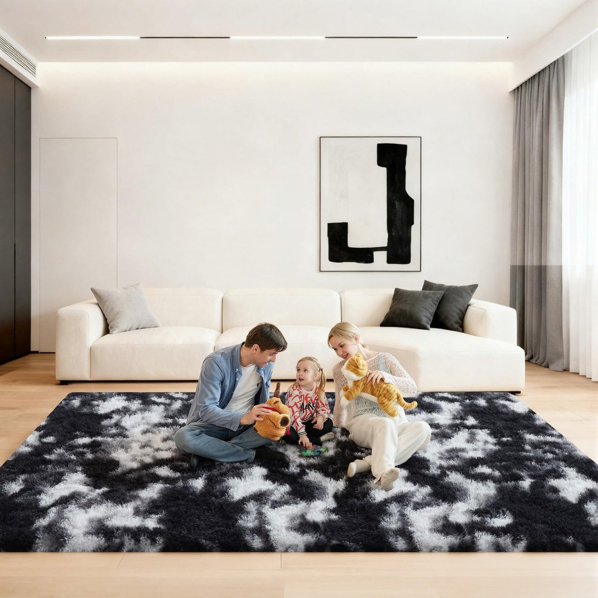 5x7 Large Fluffy Area Rugs for Living Room Bedroom, Light Tan