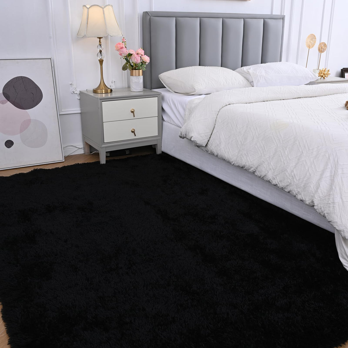 Grey Shag Rug for Living Room 6x9 - Soft Fluffy Plush Area Carpet