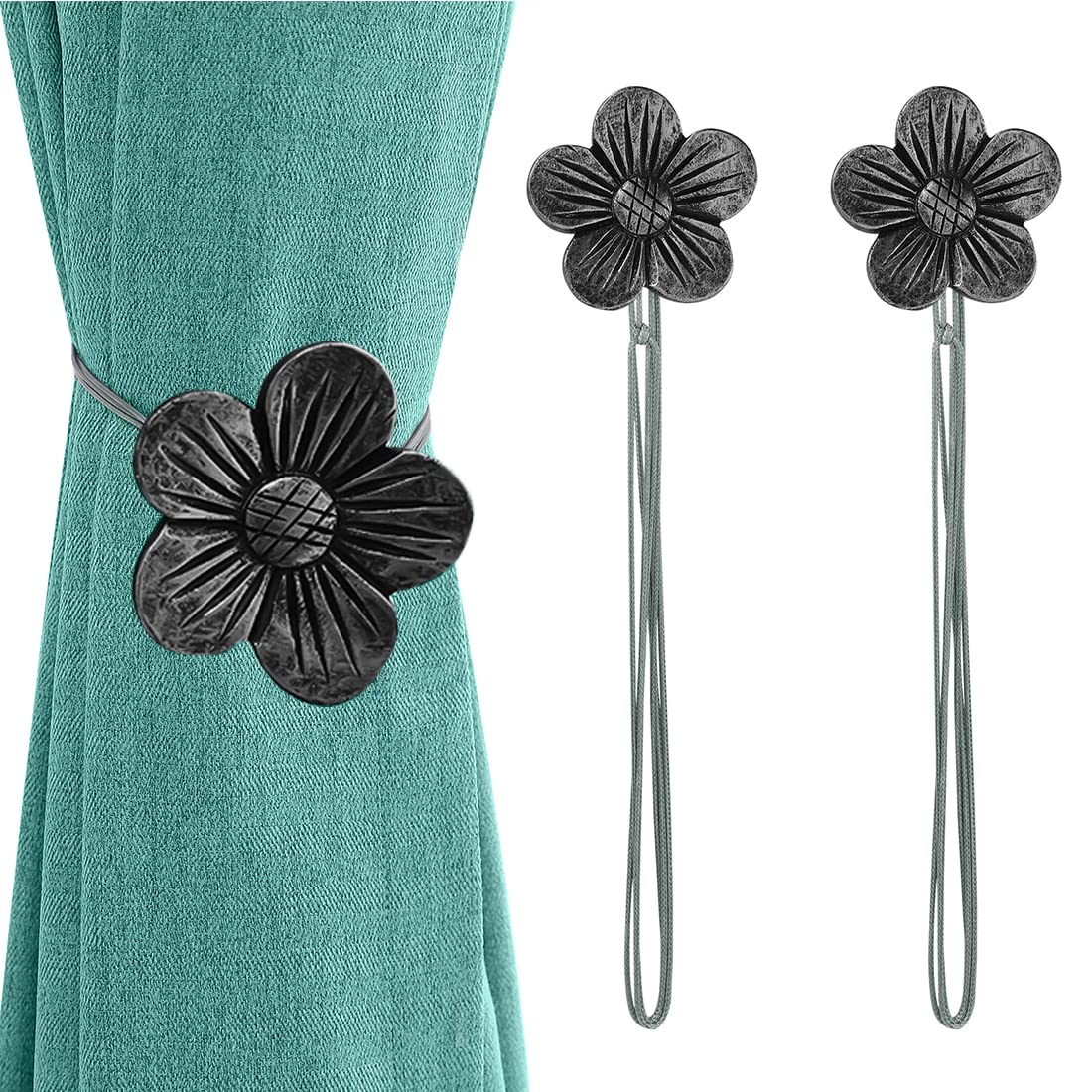 Lewondr Magnetic Curtain Tiebacks, Flower Vintage Curtain Holdbacks, Coffee