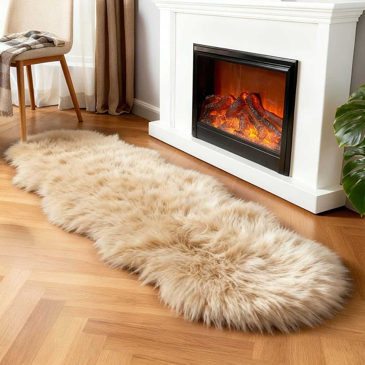 linmopm Faux Fur Sheepskin Fluffy Shag Fuzzy Rug, White, 2x6 ft Runner