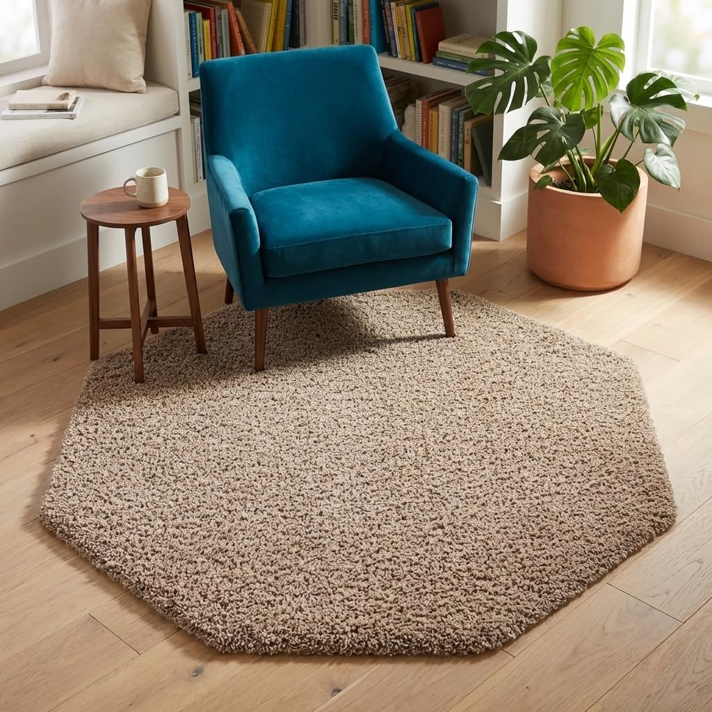 Unique Loom Solid Shag Collection Area Rug (8' x 10' Rectangle, Sandy Brown)