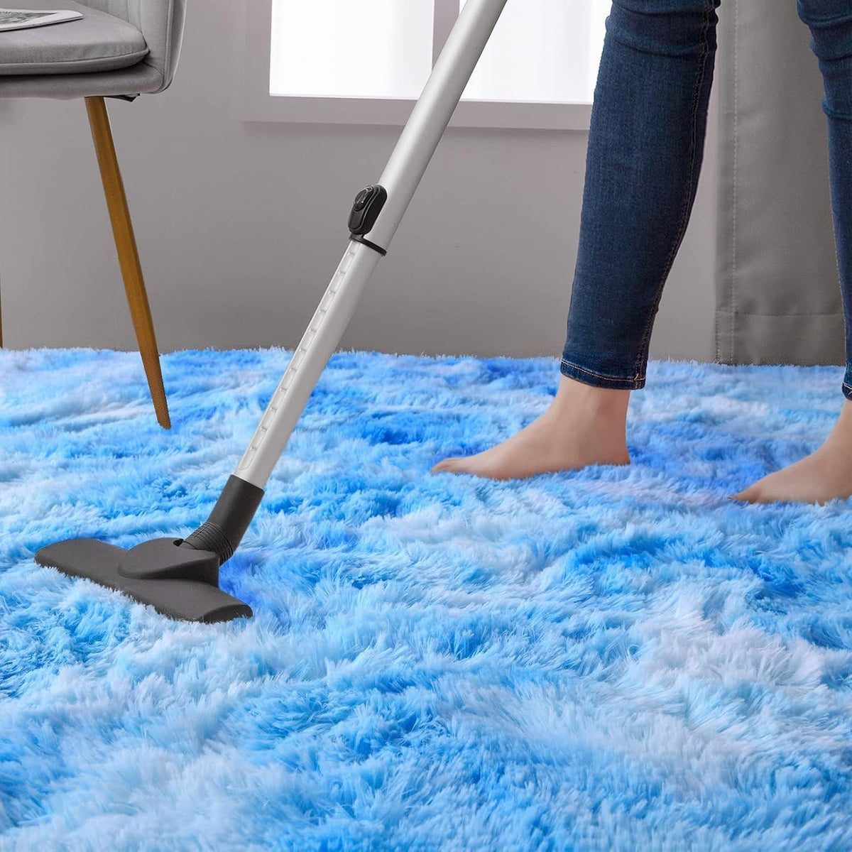 DweIke Fluffy Blue Shag Rugs for Bedroom Living Room, 4x6 Feet Soft Plush Tie-Dyed Light SkyBlue Girls Boys Kids Rug, Upgraded Non-Slip and Machine Washable Carpet for Dorm Nursery Classroom Decor