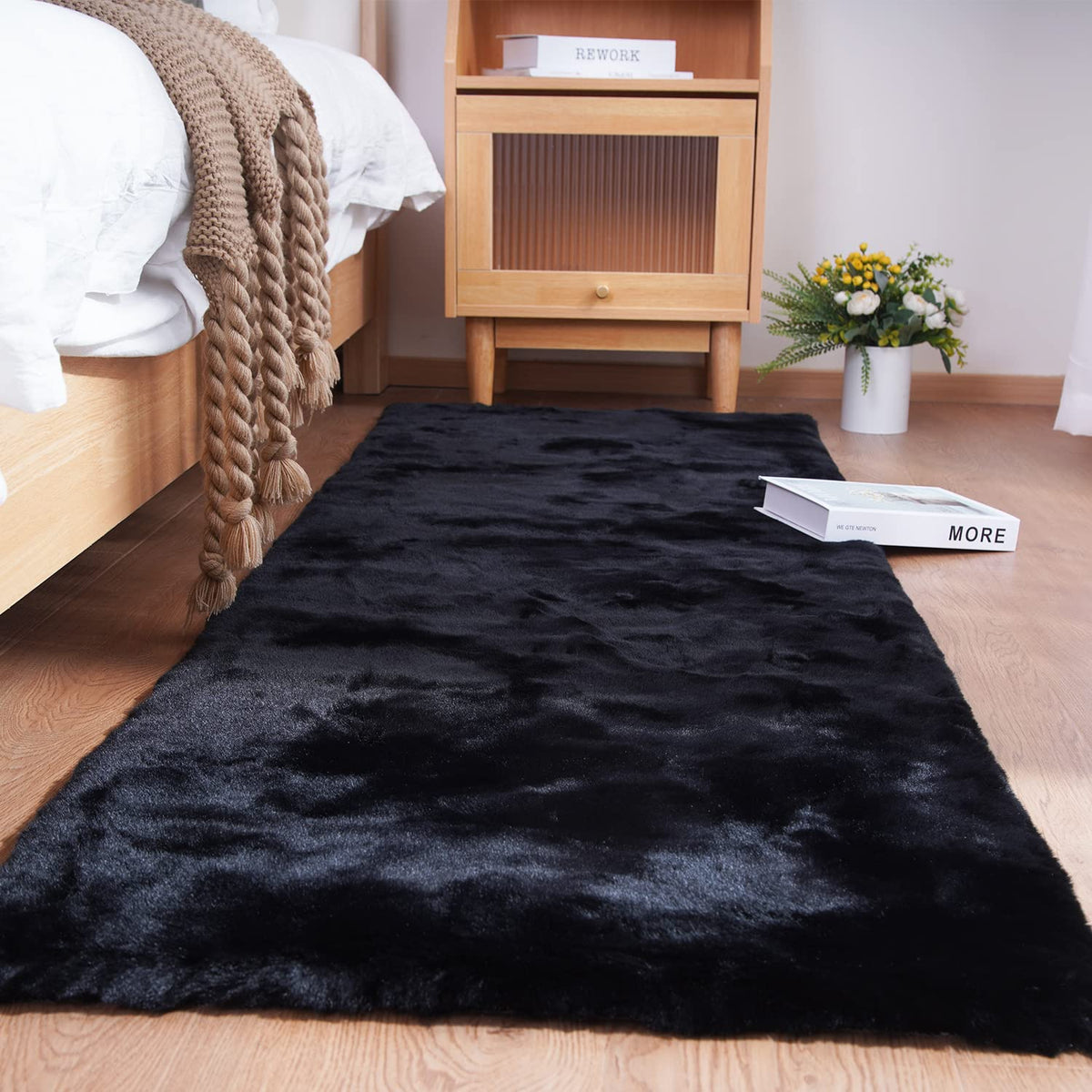 Ghouse White 8x10 Area Rug Fluffy Faux Rabbit Fur Rug White Plush Shag Rug for Living Room Bedroom, Playing Room, Nursery Room