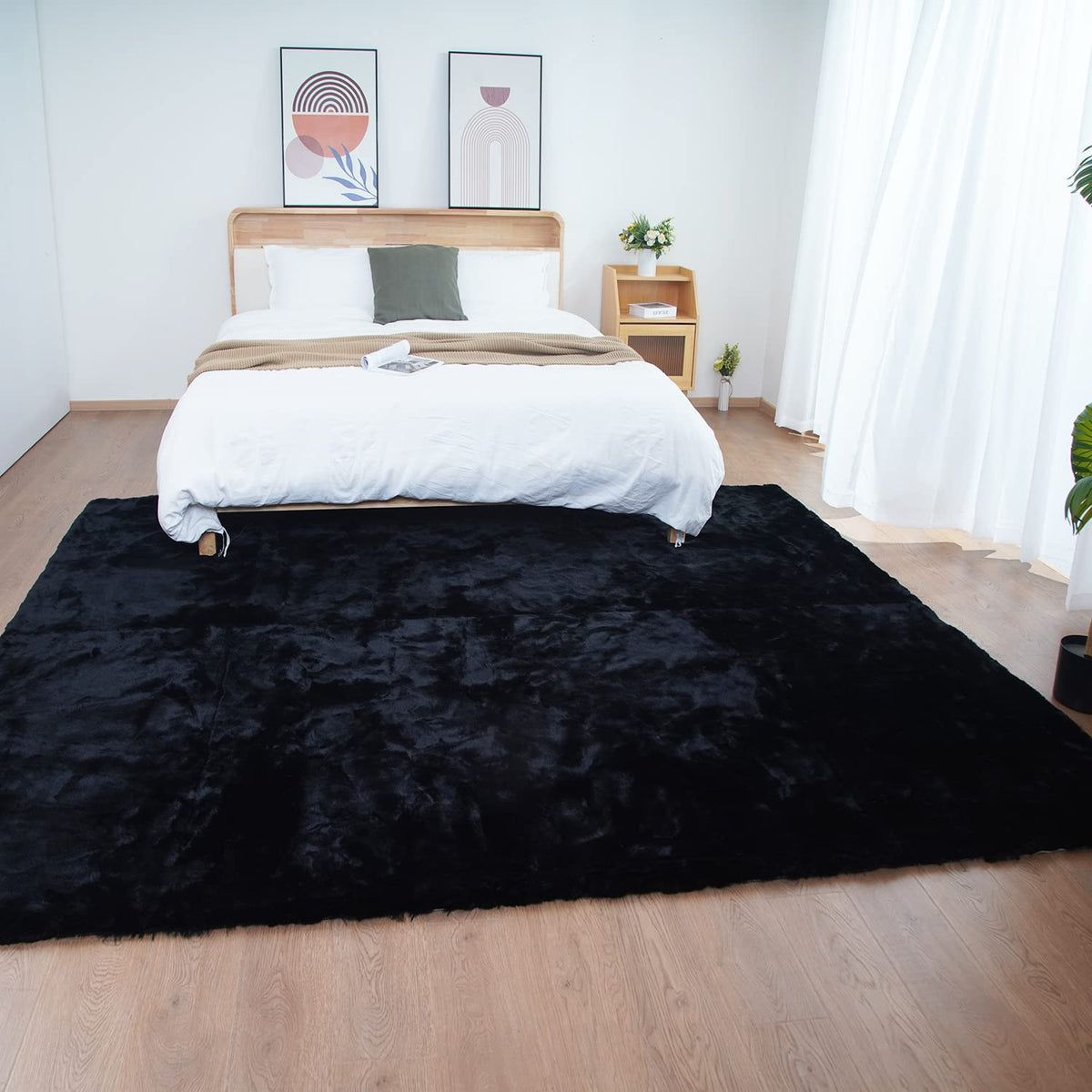 Ghouse White 8x10 Area Rug Fluffy Faux Rabbit Fur Rug White Plush Shag Rug for Living Room Bedroom, Playing Room, Nursery Room