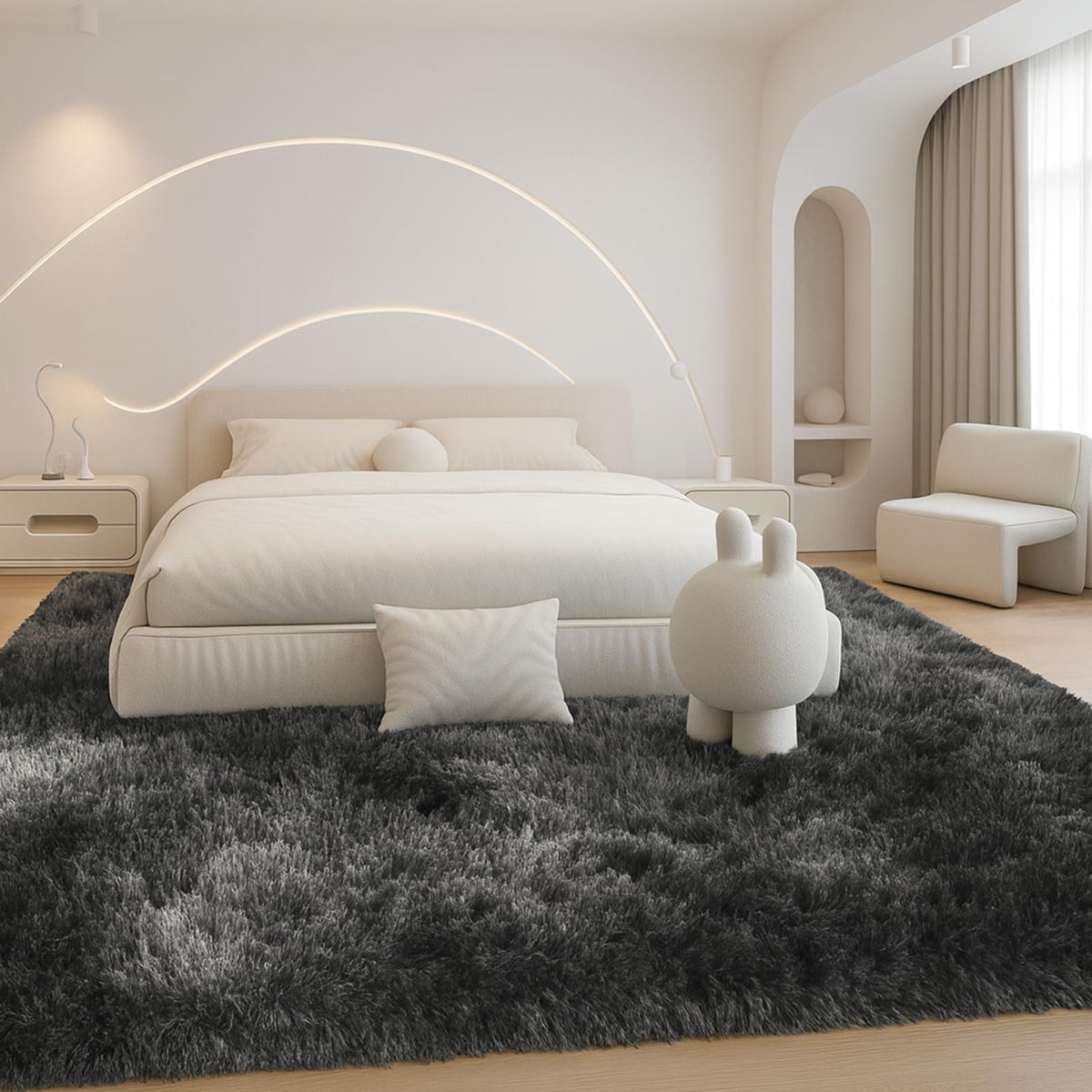 8x10 Beige Fluffy Shag Area Rug, Non-Slip Soft Carpet for Home