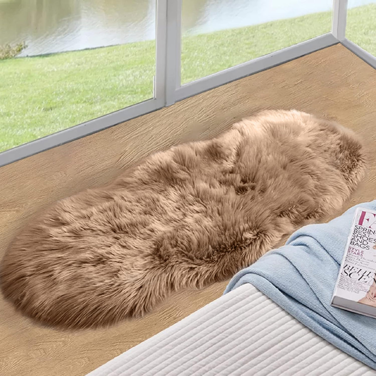 ORINOVA Beige Shag Faux Sheepskin Washable 4X6 Fur Rug for Living Room Bedroom Fluffy Furry Area Rug Rectangle Nursery Decor Rug