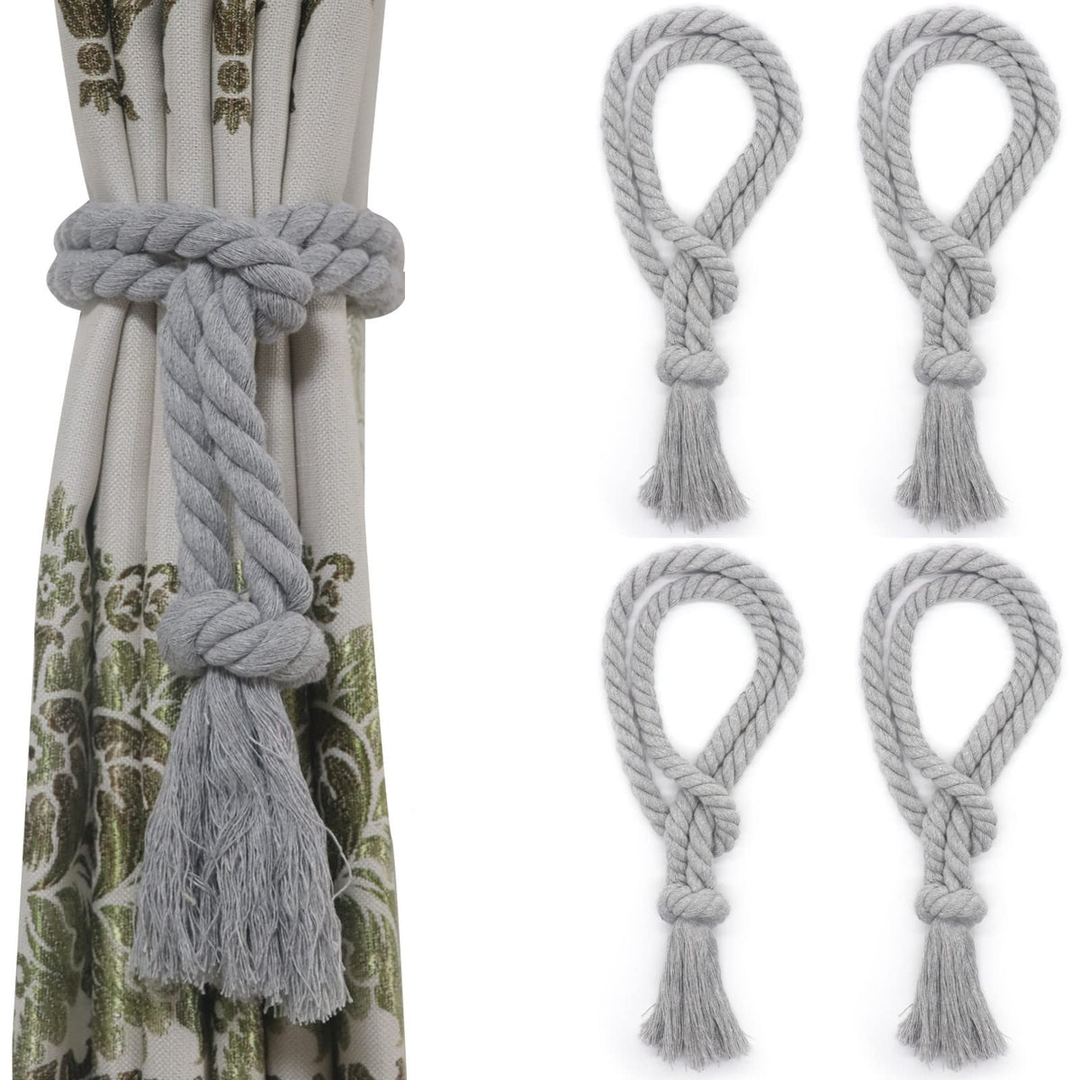 2 Pack Curtain tiebacks Rope, Outdoor Curtain Tiebacks, Natural Cotton Curtain Ties, Village Rural Rustic Farmhouse Curtain Holdbacks Curtain tie Backs Holders for Heavy Duty Drapes, Black