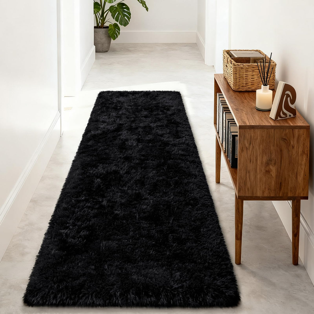 Merelax Soft Modern Indoor Large Shaggy Rug for Livingroom Bedroom Dorm Kids Room Home Decor, Non-Slip Plush Fluffy Furry Fur Area Rugs Comfy Nursery Accent Floor Carpet 9x12 Feet, Black