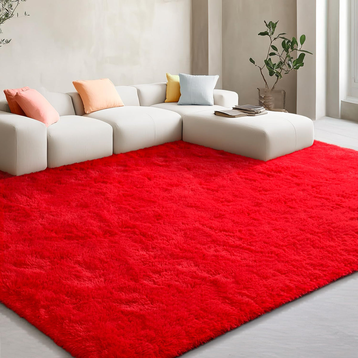 EVOIONOS Pink Round Rug for Bedroom, 4x4 Ft Fluffy Soft Circle Area Rugs for Living Room, Plush Shaggy Circular Carpet for Indoor Floor Bedside Girls Nursery, Machine-Washable Home Decor Aesthetic