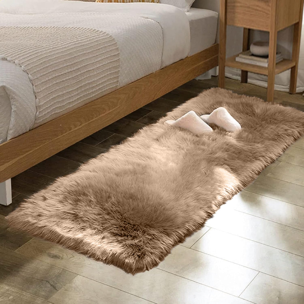ORINOVA Beige Shag Faux Sheepskin Washable 4X6 Fur Rug for Living Room Bedroom Fluffy Furry Area Rug Rectangle Nursery Decor Rug