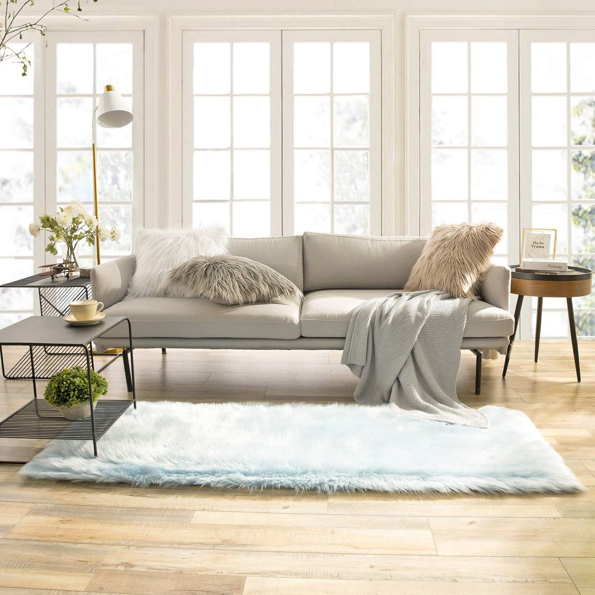 Ashler Faux Fur Rug, White, 2 x 6 Ft, Machine Washable