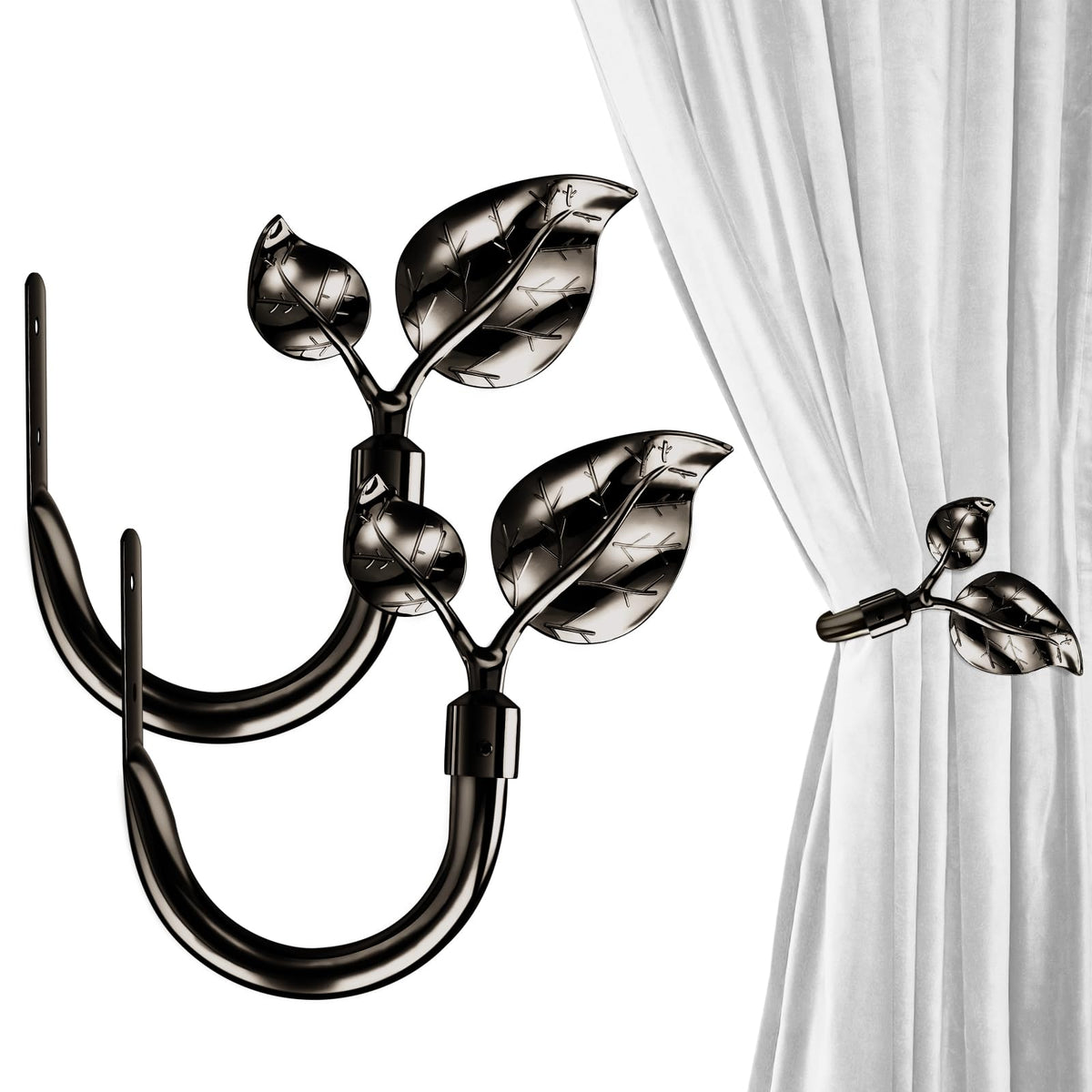 HIKMLK Leaf Shaped Curtain Tieback Holdbacks 2pcs, Handmade Metal Curtain Side Holders for Wall, Curtain Hook Pull Backs for Drapes Window Decoration