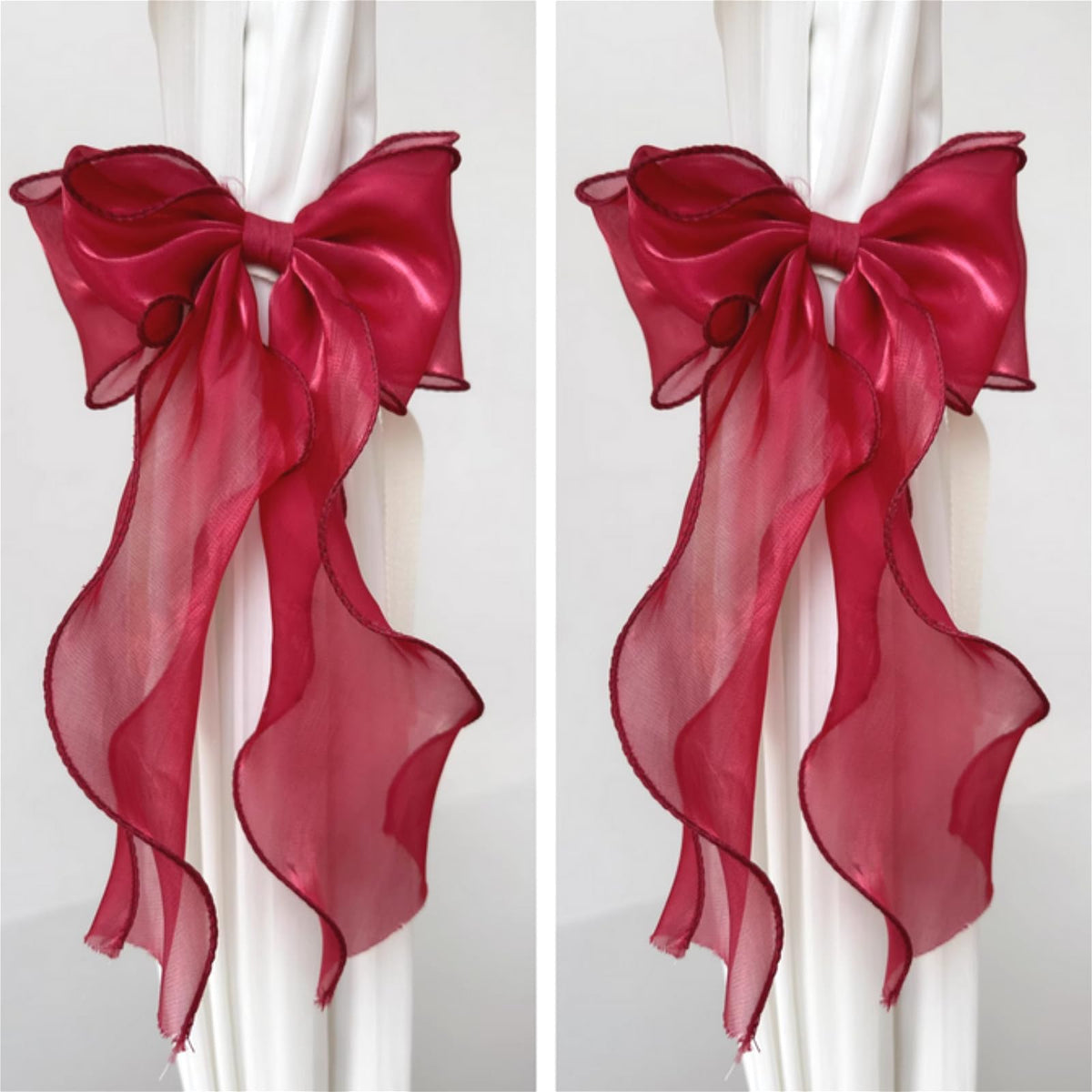 2 Pack French Silky Bow Curtain Tiebacks, Elegant Lace Ribbon for Curtains Decorative Rope Accessories Home Décor (Pink,2)