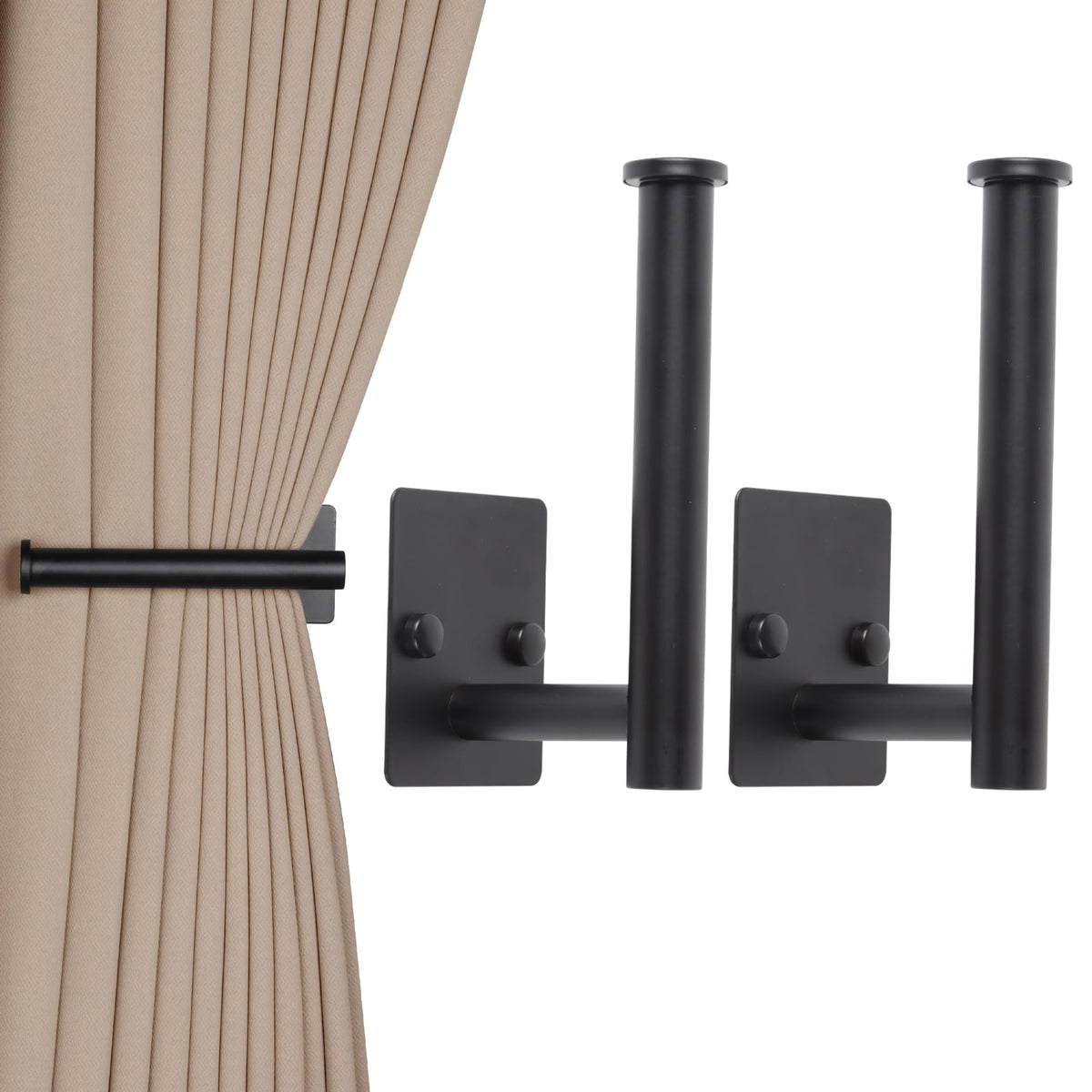 4 Pack No Drill Curtain Holdbacks Adhesive Curtain Tiebacks, Black