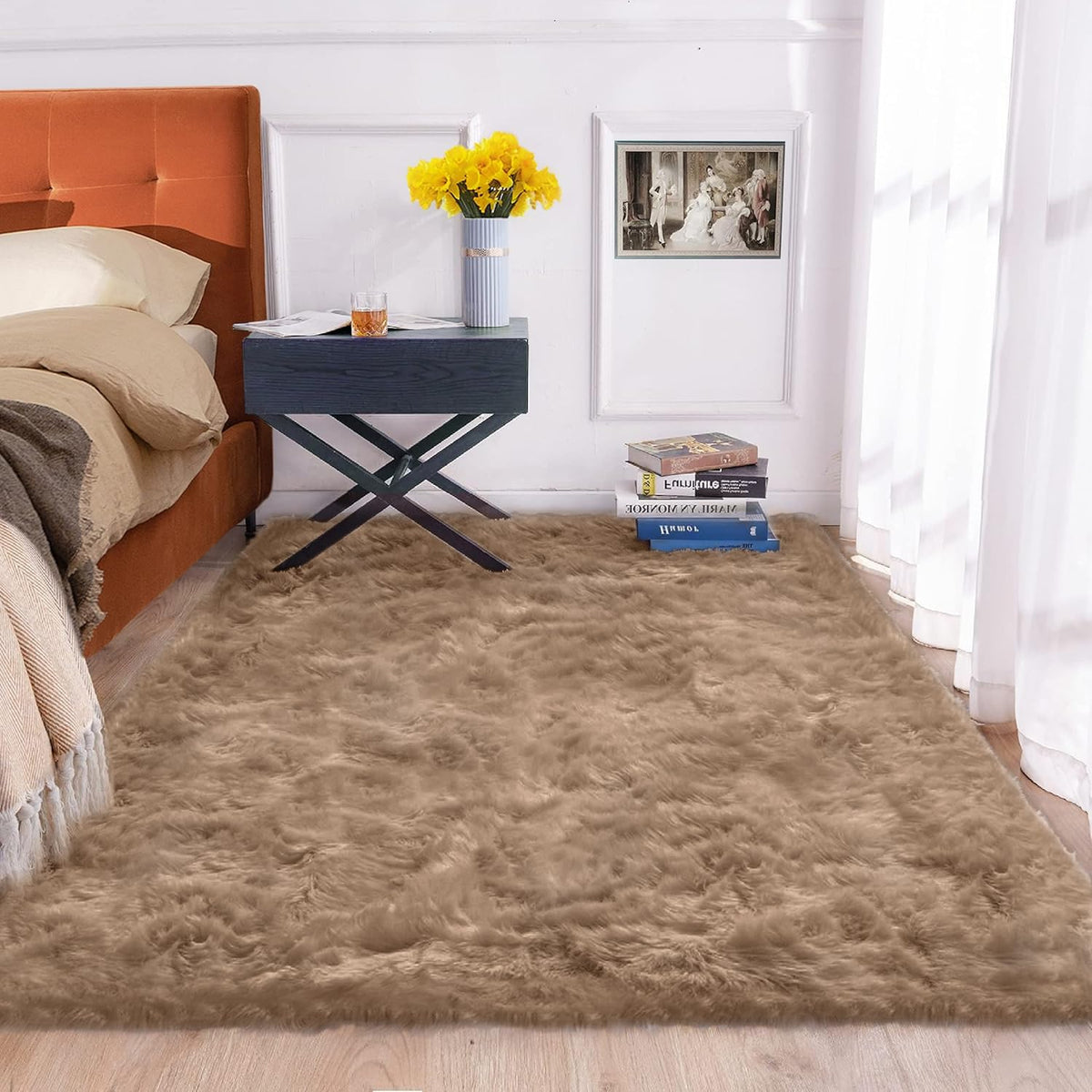 ORINOVA Beige Shag Faux Sheepskin Washable 4X6 Fur Rug for Living Room Bedroom Fluffy Furry Area Rug Rectangle Nursery Decor Rug