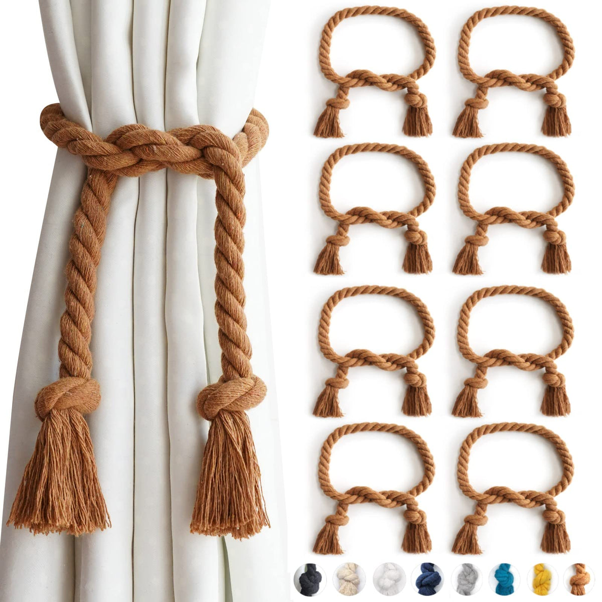 2 Pack Curtain tiebacks Rope, Outdoor Curtain Tiebacks, Natural Cotton Curtain Ties, Village Rural Rustic Farmhouse Curtain Holdbacks Curtain tie Backs Holders for Heavy Duty Drapes, Black