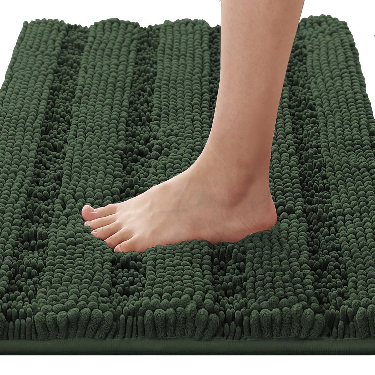 H.VERSAILTEX Sage Bathroom Rugs, Bath Mat Set of 2 Extra Thick Chenille Striped Pattern Shaggy Bath Rugs for Bath Room, Non Skid Bath Mats for Bathroom Floor (32 x 20 Plus 24 x 17 - Inches)
