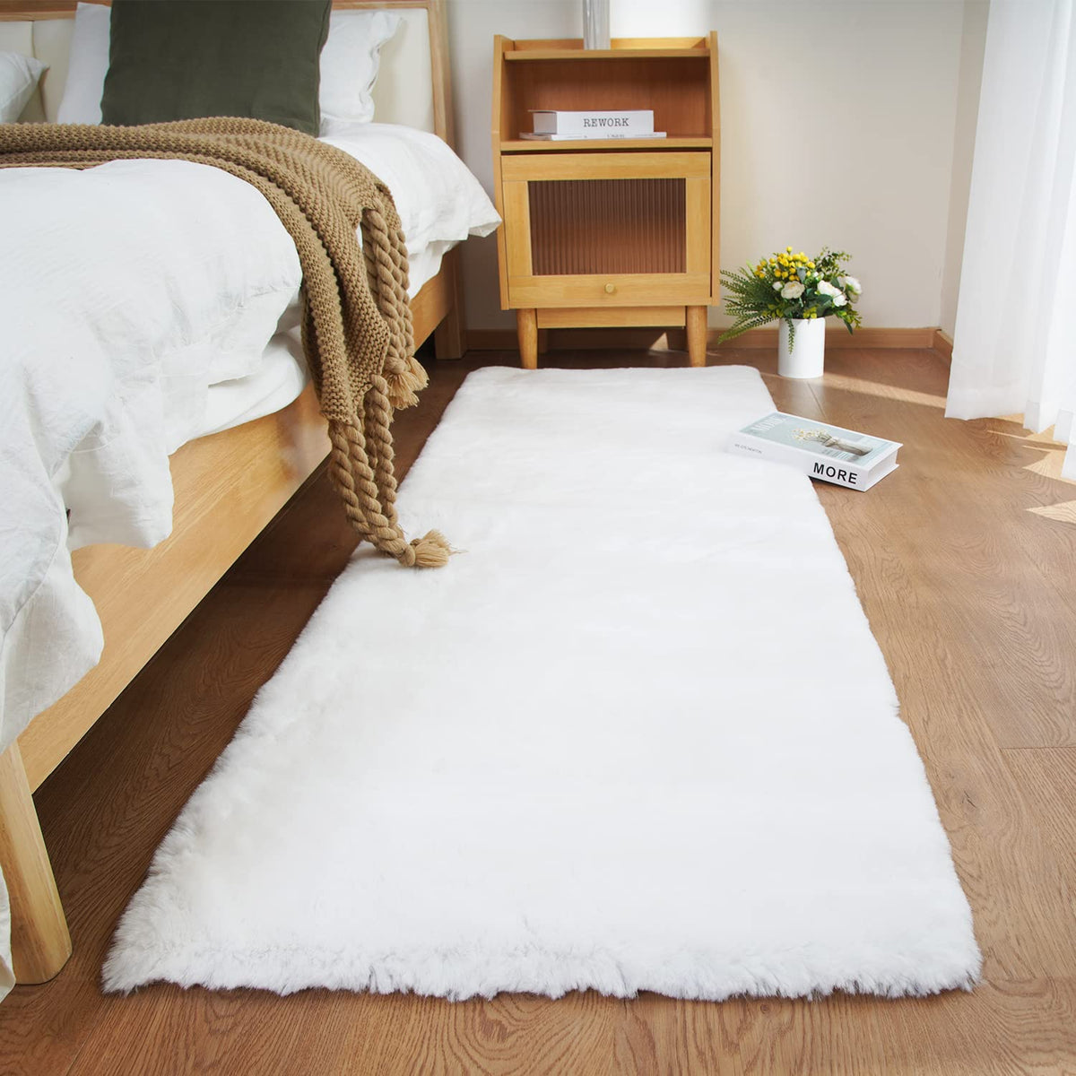 Ghouse White 8x10 Area Rug Fluffy Faux Rabbit Fur Rug White Plush Shag Rug for Living Room Bedroom, Playing Room, Nursery Room