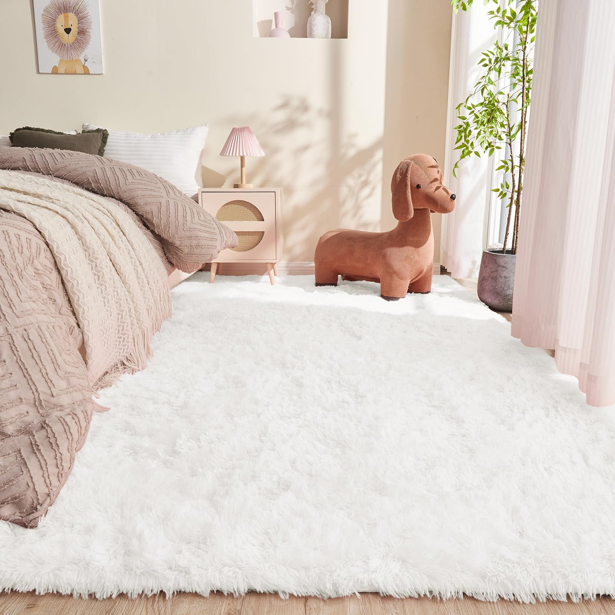 OPPODREAM 5x7 Beige Rugs for Bedroom, Ultra-Soft Fluffy Area Rugs for Living Room, 5 x 7 Shag Carpet for Nursery, Kids, Girl, Boy, Baby, Plush, Fuzzy, Shaggy, Cute Home Decor