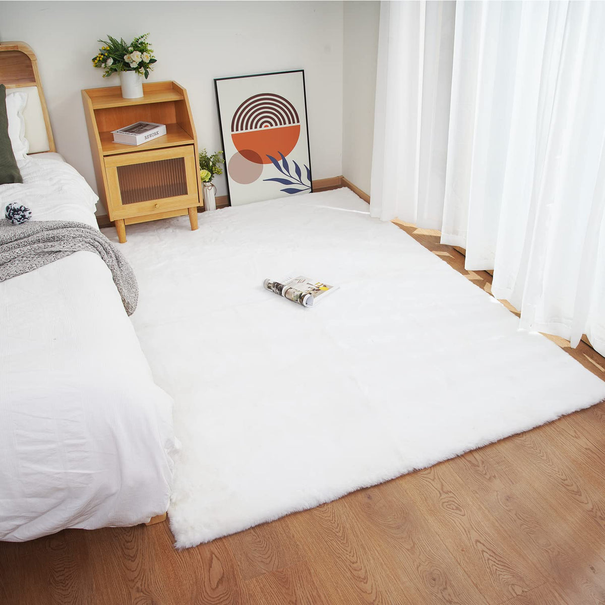 Ghouse White 8x10 Area Rug Fluffy Faux Rabbit Fur Rug White Plush Shag Rug for Living Room Bedroom, Playing Room, Nursery Room