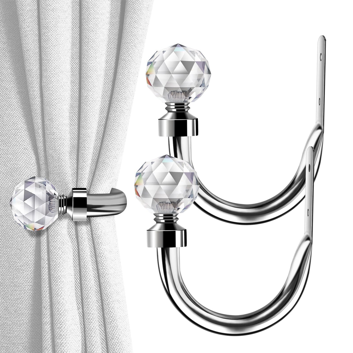 HIKMLK Geometric Industrial Curtain Holdbacks 2pcs, Solid Cast Iron Heavy Duty Curtain Tiebacks for Wall, Side Holder Pull Back Hooks for Drapes Tie Back Home Window Decor (Matt Black)