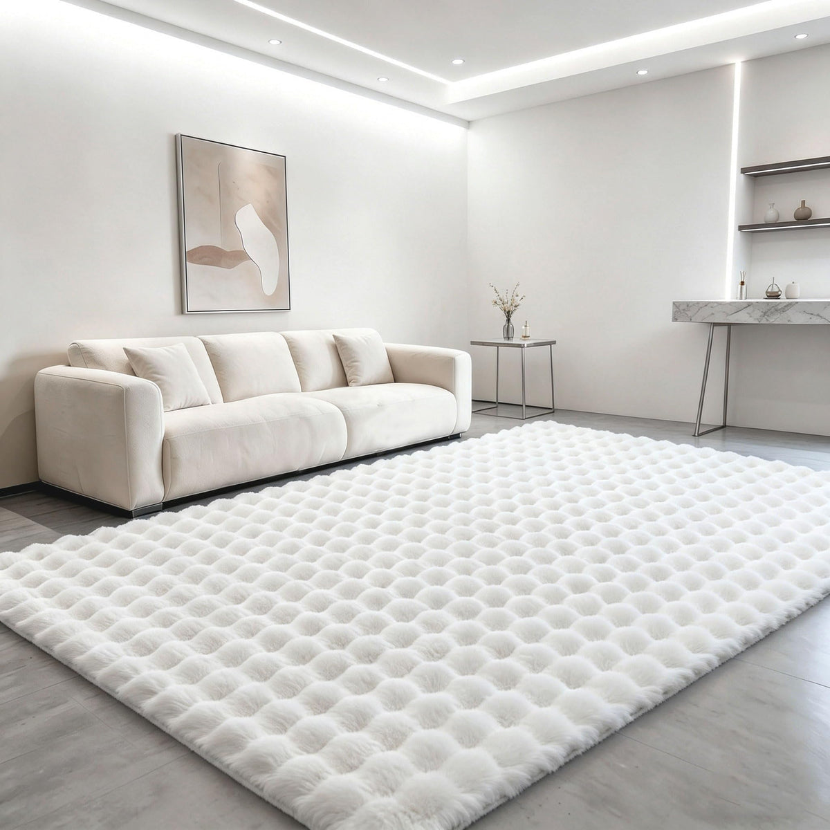 Creamy White Rabbit Plush Rug 8'x10', Fluffy Faux Fur Shaggy Area Rug for Nursery, Kids Room Decor, Soft Fuzzy Carpet for Living Room, Bedroom, Teen Girls Room