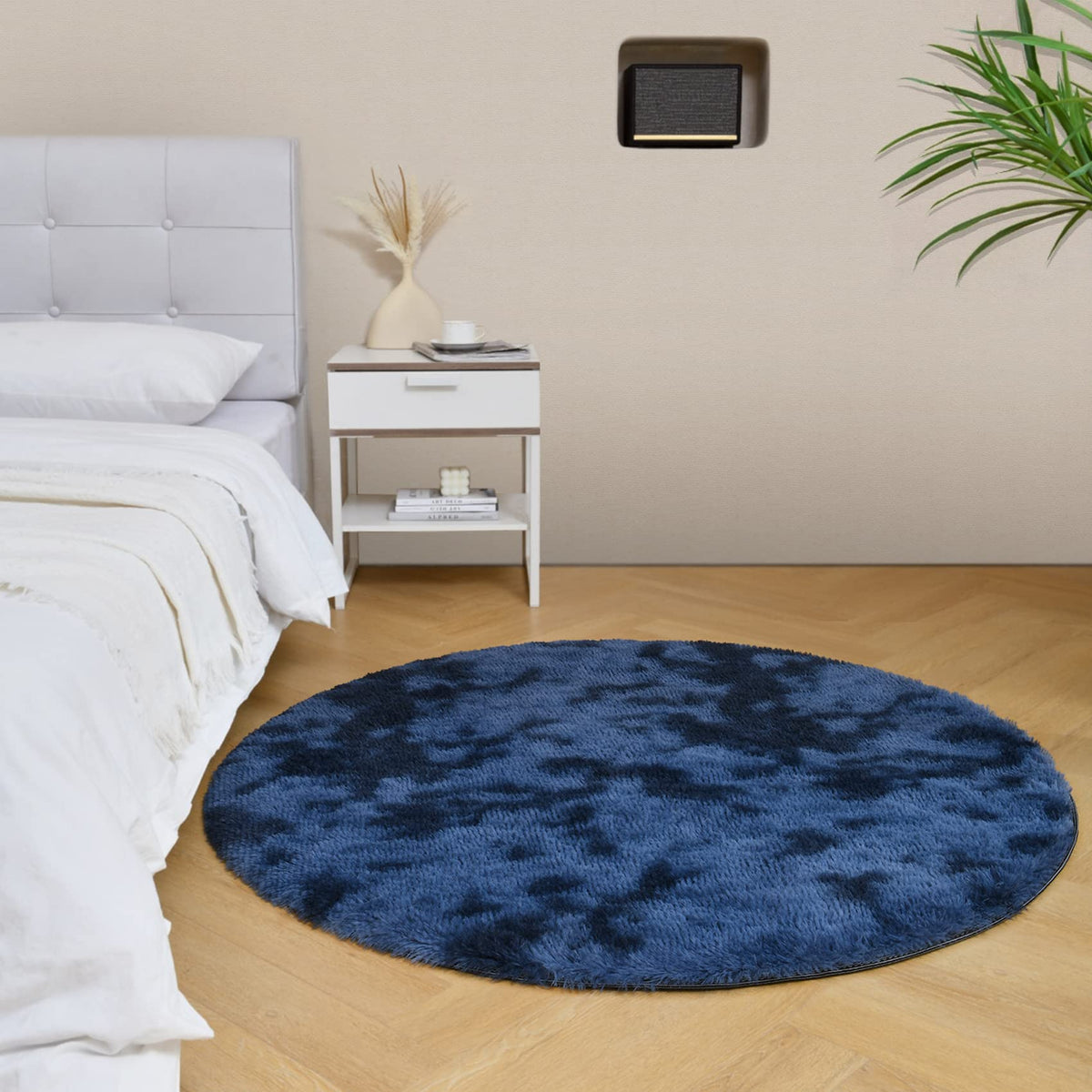 duduta Navy Blue Fluffy Bedroom Rug 3x5 ft, Tie-Dye Shag Plush Area Rug