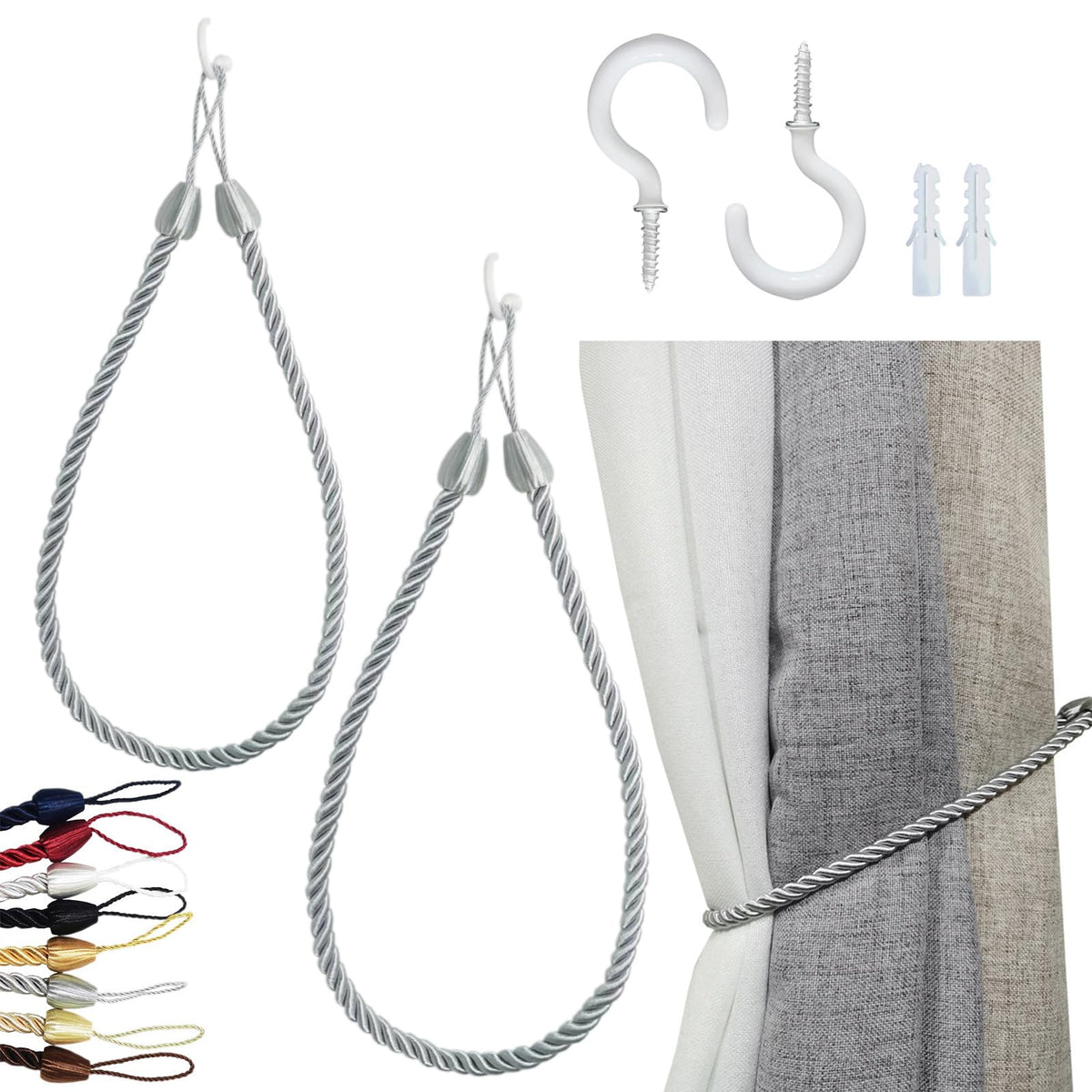 Curtain Tiebacks Ropes, Curtain Tie Backs Holdbacks Black 2 Pack