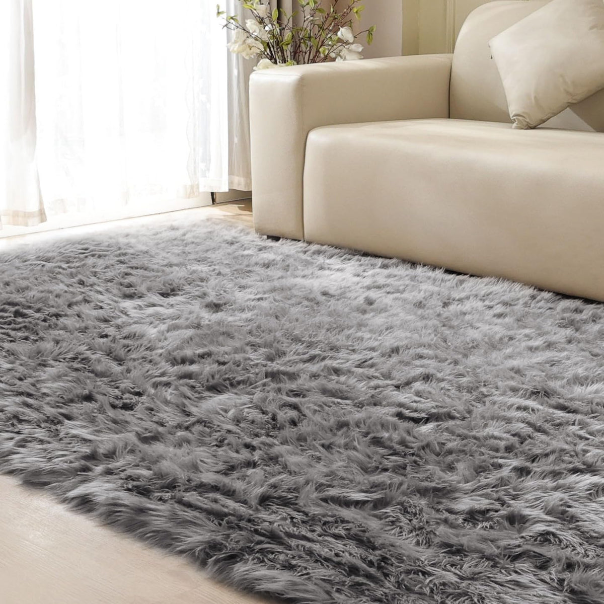 ORINOVA Beige Shag Faux Sheepskin Washable 4X6 Fur Rug for Living Room Bedroom Fluffy Furry Area Rug Rectangle Nursery Decor Rug