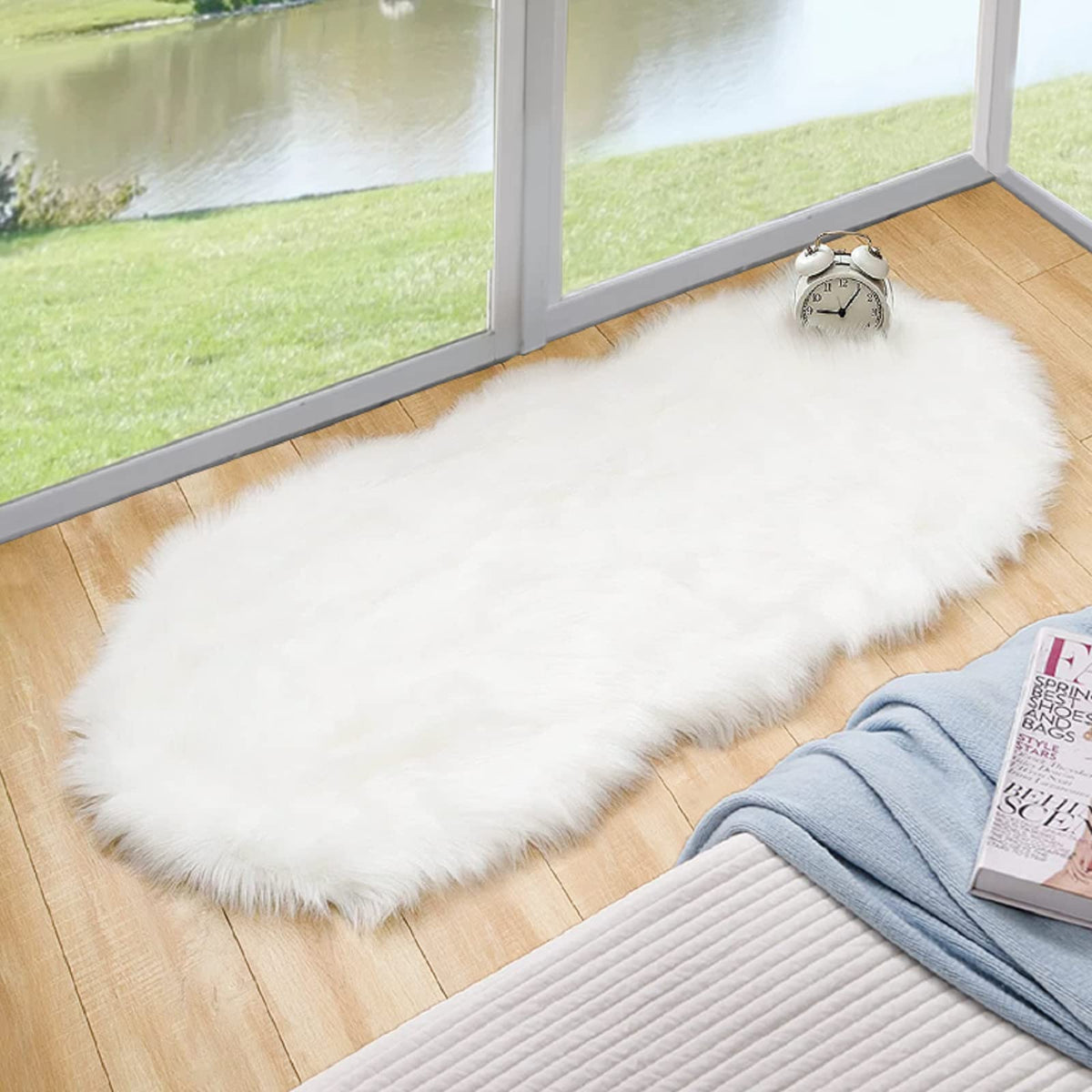 ORINOVA Beige Shag Faux Sheepskin Washable 4X6 Fur Rug for Living Room Bedroom Fluffy Furry Area Rug Rectangle Nursery Decor Rug