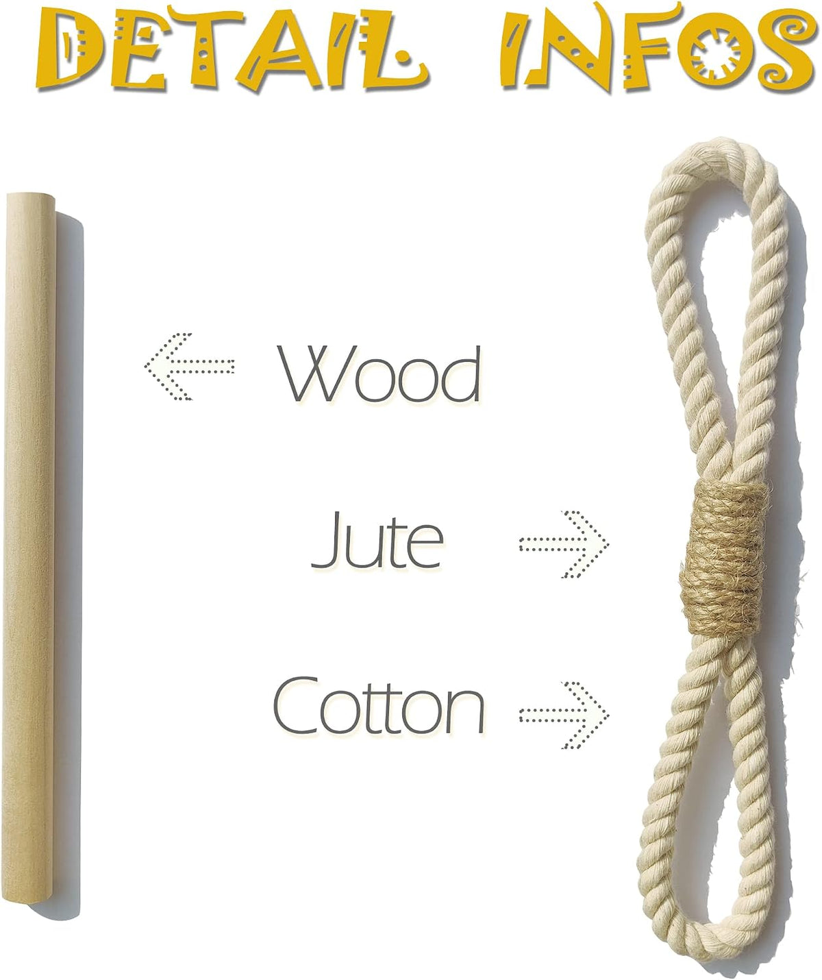 Curtain Holdbacks Boho Tiebacks for Drapes, Farmhouse Jute Rope Cotton Tie Backs with Rustic Wood Club, Curtain Accessories Holders for Indoor Outdoor Use, Set of 4