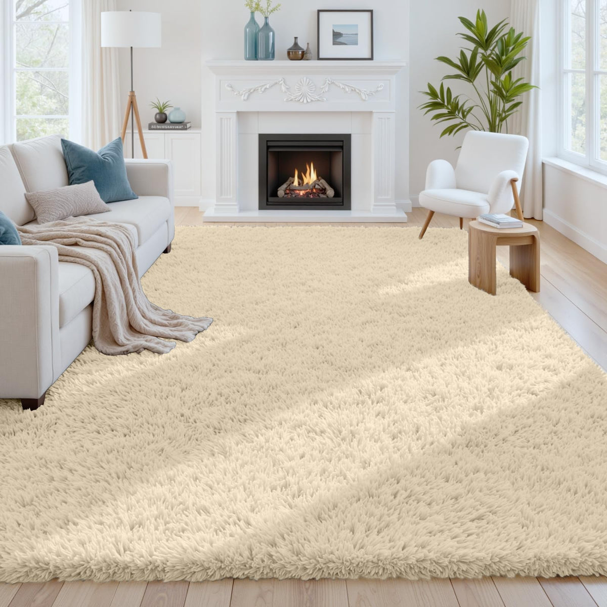 8x10 Fluffy Shag Area Rugs for Living Room Bedroom: Soft Carpet Gray Camel