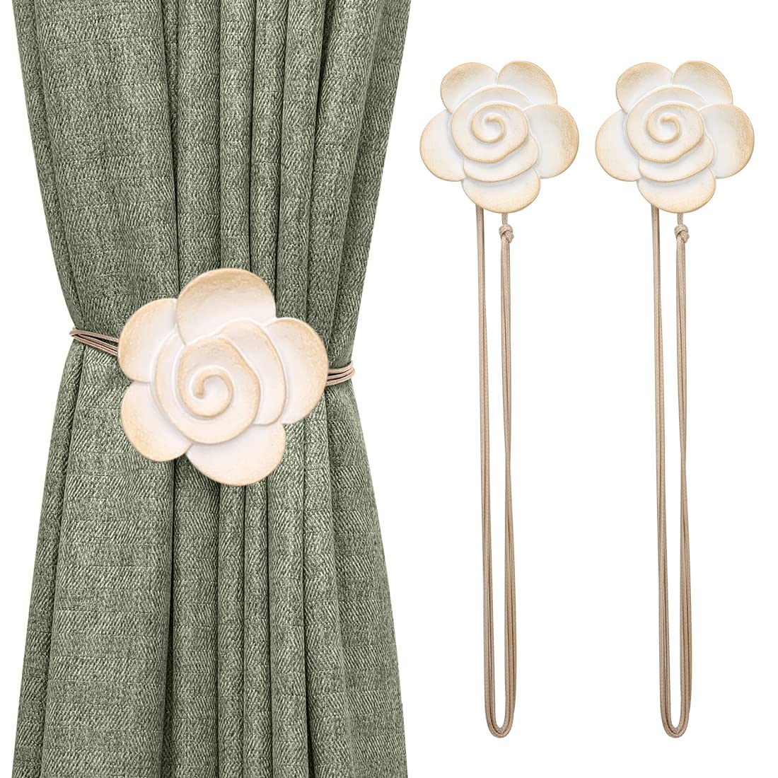 Lewondr Magnetic Curtain Tiebacks, Flower Vintage Curtain Holdbacks, Coffee