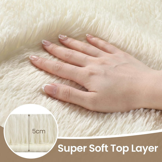 Sour Lemon 8x10 Area Rugs for Bedroom Living Room, Fluffy Shag Cream