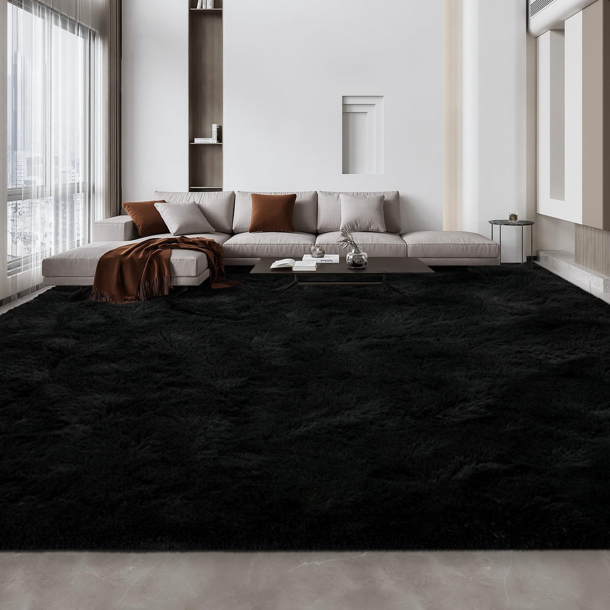 Deerhoo Large Shag Area Rugs 6 x 9, Tie-Dyed Plush Fuzzy Rugs, Dark Grey