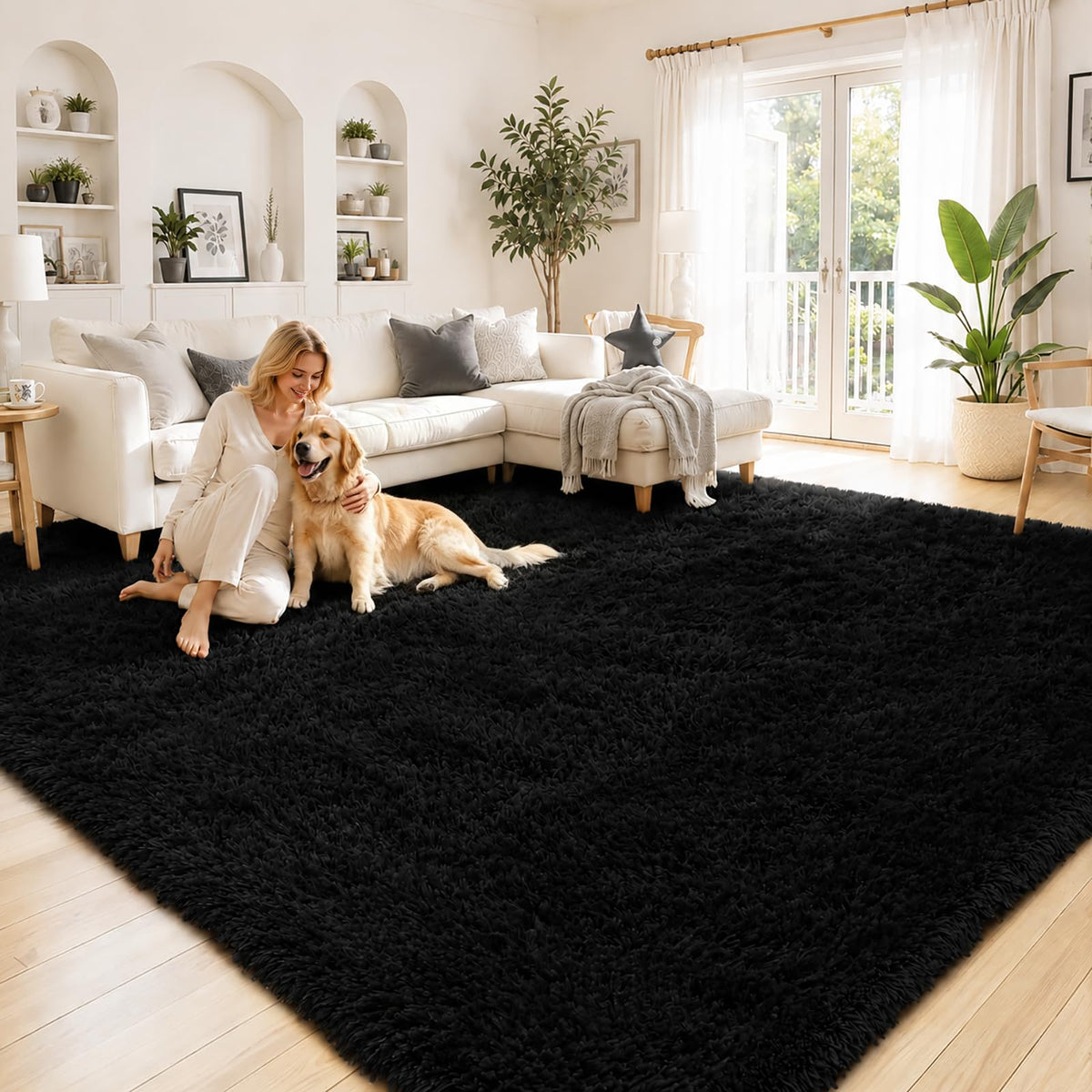 8x10 Area Rugs for Living Room,Cream Large Shaggy Carpet Plush Furry Rug